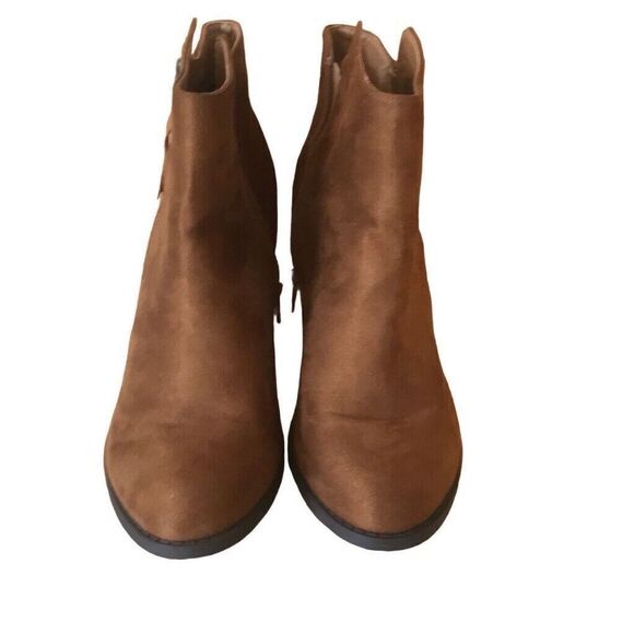 JustFab “Analia” Double Zipper Booties; Chestnut Brown Faux Suede, Size 11M - Picture 2 of 8